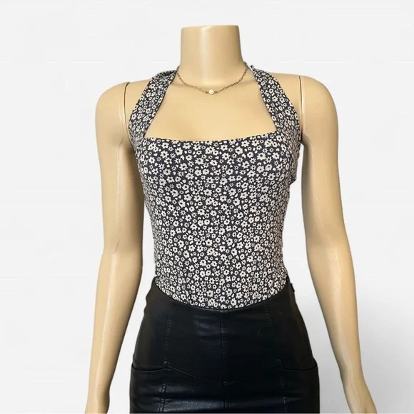 Free People Navy and White floral halter top Bodysuit - Picture 3 of 7